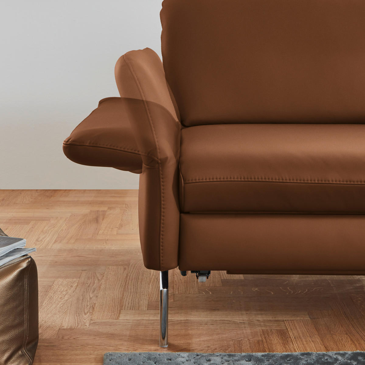 ECKSOFA in Echtleder Hellbraun  - Hellbraun/Alufarben, Konventionell, Leder/Metall (284/220cm) - Beldomo Premium