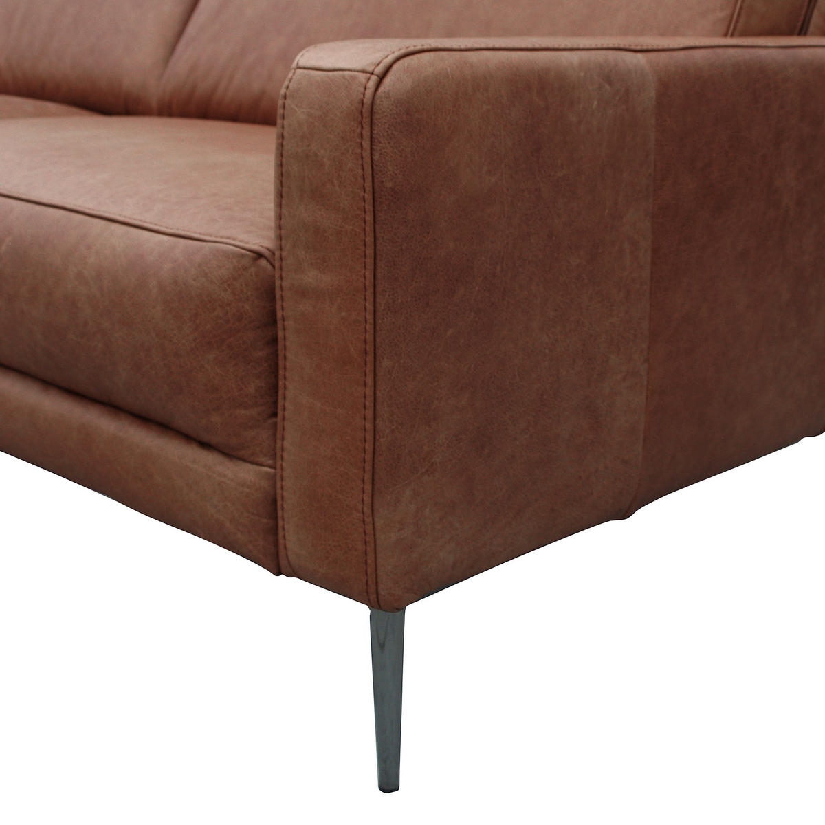 3,5-SITZER in Echtleder Dunkelbraun  - Dunkelbraun/Schwarzchrom, Design, Leder/Metall (207/85/92cm) - Livetastic