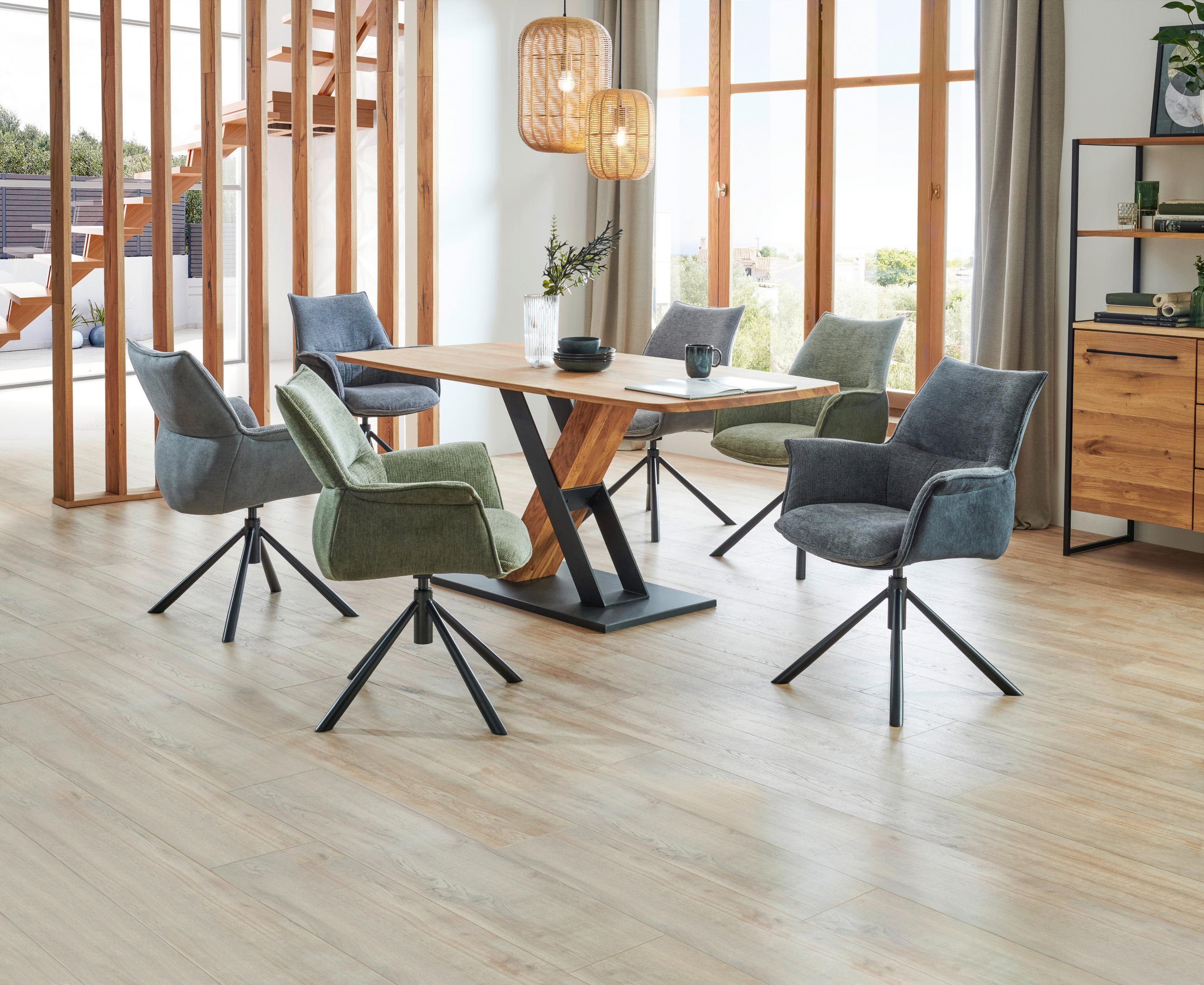 ESSTISCH in Holz, Metall 140/90/77 cm  - Eichefarben/Schwarz, Natur, Holz/Metall (140/90/77cm) - Valnatura