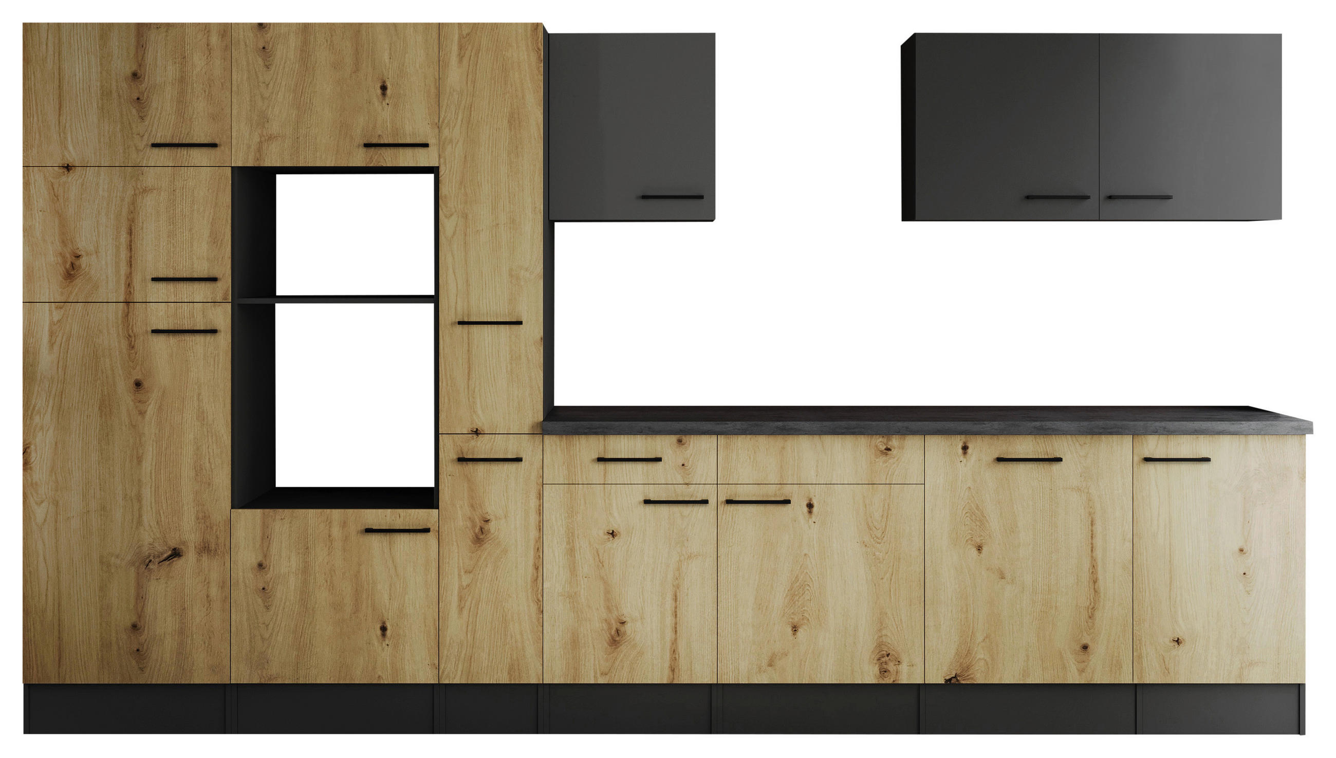 MODULKÖK UTAN VITVAROR 370 cm   i grå, ek Artisan  - svart/grå, Design, metall/trämaterial (370cm) - Respekta