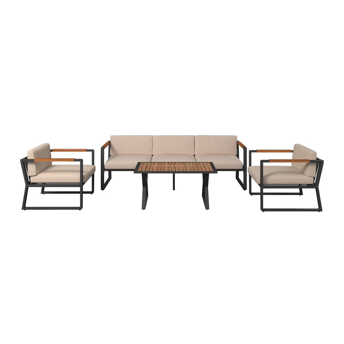 LOUNGEGARNITUR Akazie massiv Stahl  - Dunkelgrau/Beige, MODERN, Holz/Metall (206l) - Ambia Garden