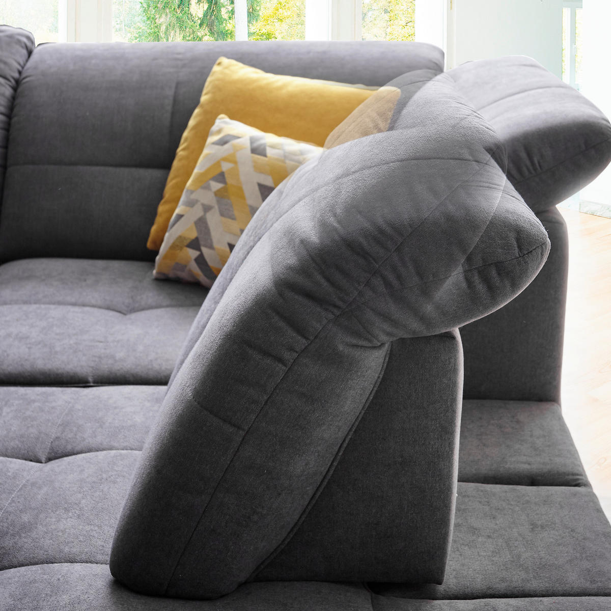ECKSOFA in Chenille Grau  - Schwarz/Grau, Design, Textil/Metall (310/240cm) - Xora
