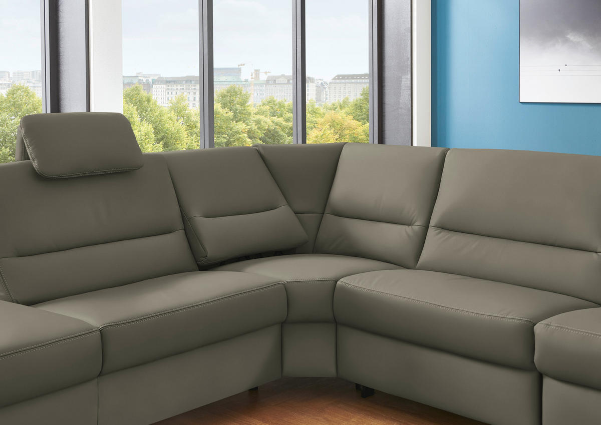 ECKSOFA in Echtleder Hellgrau  - Hellgrau/Alufarben, Basics, Leder/Metall (249/290cm) - Beldomo Premium