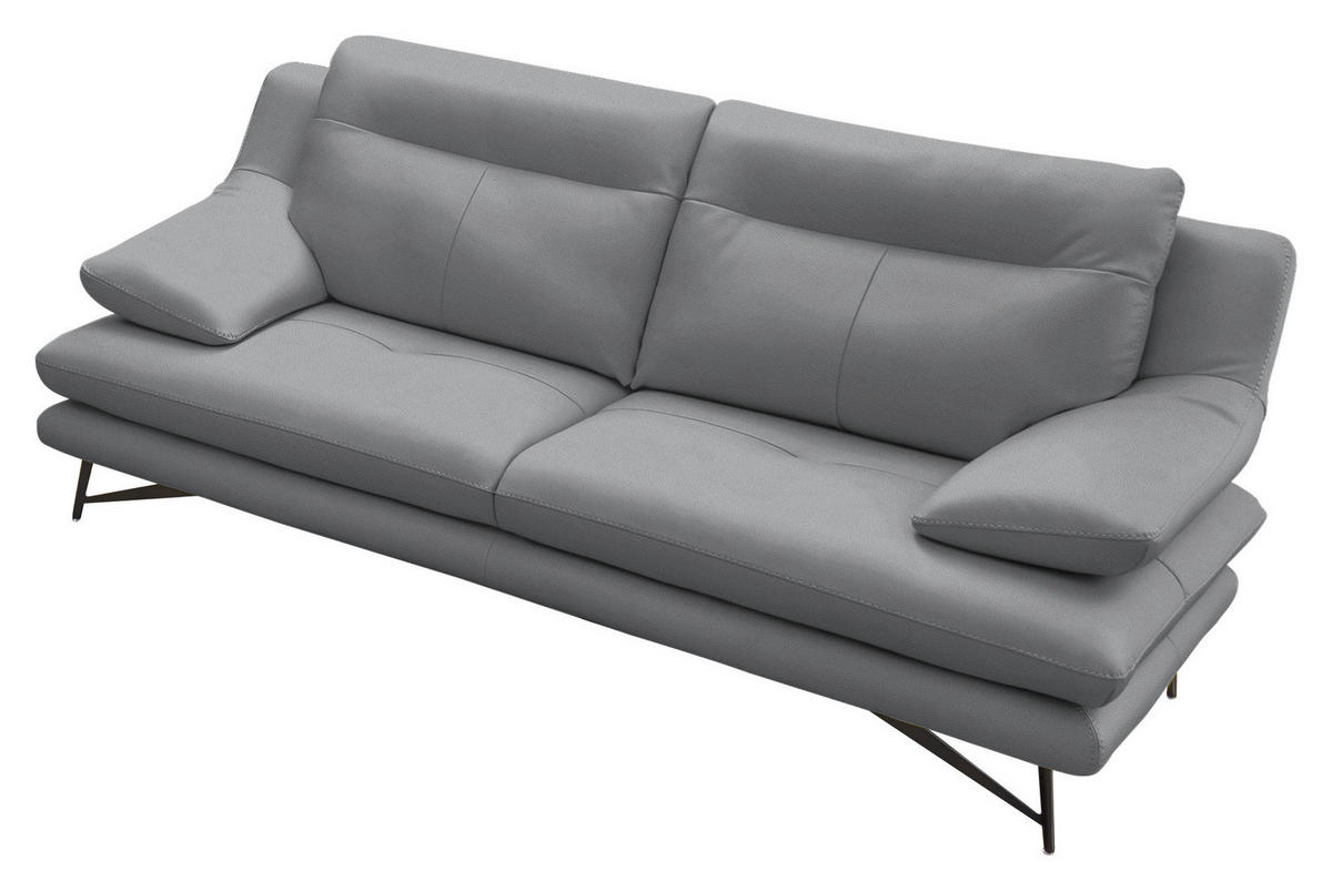 3-SITZER-SOFA in Leder Silberfarben  - Silberfarben, Design, Leder/Metall (215/90/109cm)