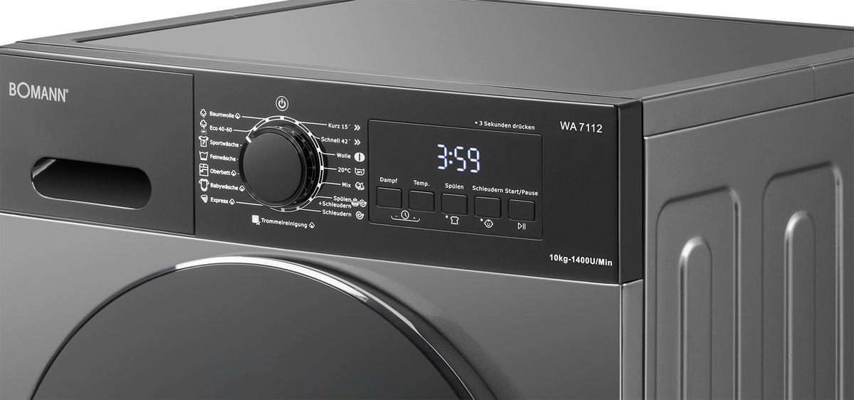 WASCHMASCHINE WA7112  - Titanfarben, Trend, Metall (59,5/85,0/60,0cm) - Bomann