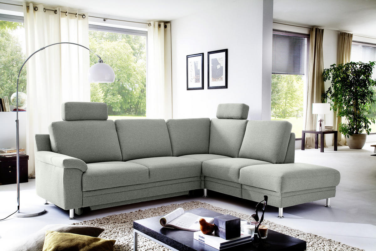 ECKSOFA in Flachgewebe Dunkelgrau  - Chromfarben/Dunkelgrau, Design, Textil (255/208cm) - Pure Home Comfort