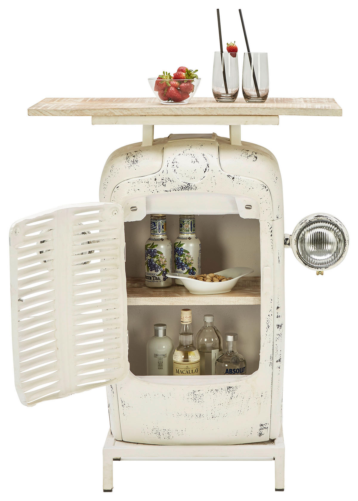 BAR in Naturfarben, Weiss  - Weiss/Naturfarben, Trend, Holz/Metall (80/35/100cm) - Ambia Home