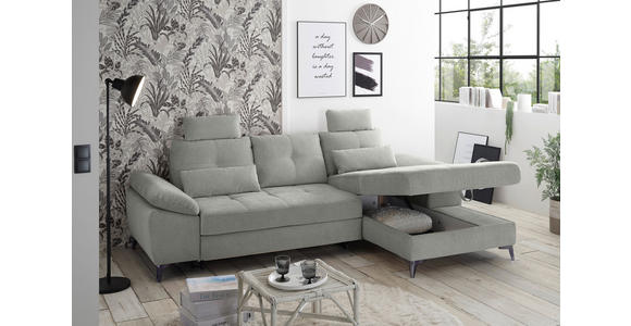 ECKSOFA Hellgrau Mikrovelours  - Chromfarben/Hellgrau, KONVENTIONELL, Kunststoff/Textil (270/170cm) - Carryhome