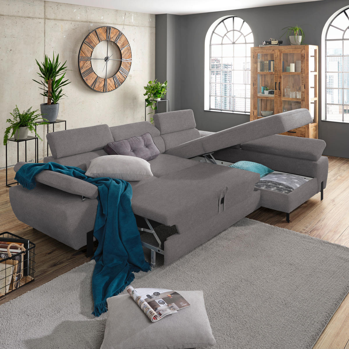 HÖRNSOFFA i vävt tyg mörkgrå  - mörkgrå/svart, Modern, metall/trämaterial (277/90/189cm) - MID.YOU