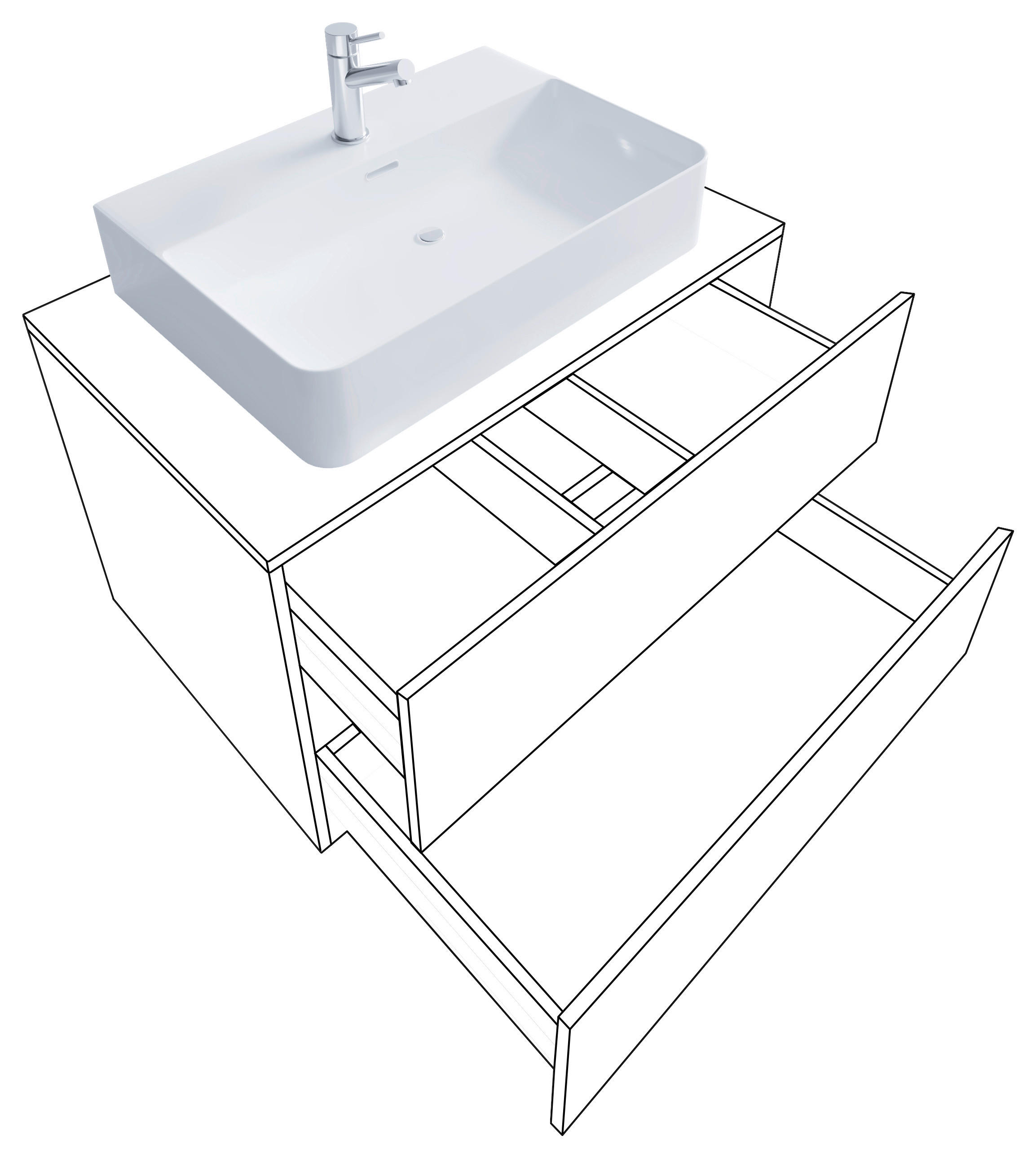 Thumbnail - Mid.you Waschtischkombi VCM Lendas, Weiß, Honigeiche, Holzwerkstoff, 2-teilig, 2 Schubladen, 80 cm, hängend, Badezimmer,...