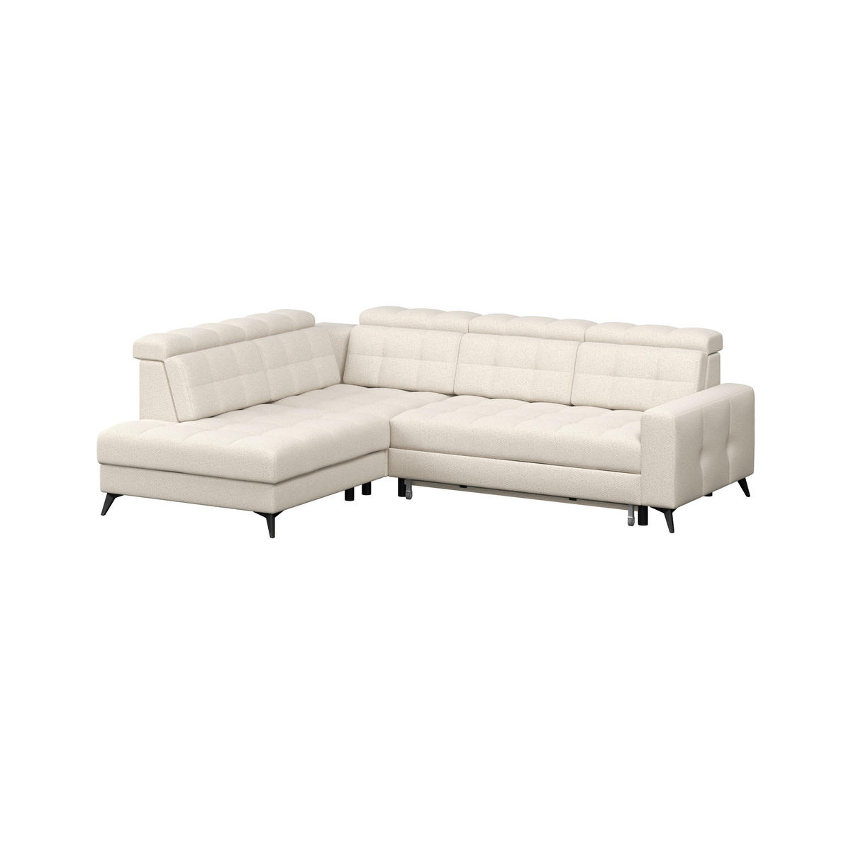 ECKSOFA BARLETTA NEW Creme Velours Bettkasten, Kopfteilverstellung, Sitztiefenverstellung, Liegefläche im Originalstoff  - Creme/Schwarz, ROMANTIK / LANDHAUS, Textil/Metall (228/289cm) - MID.YOU