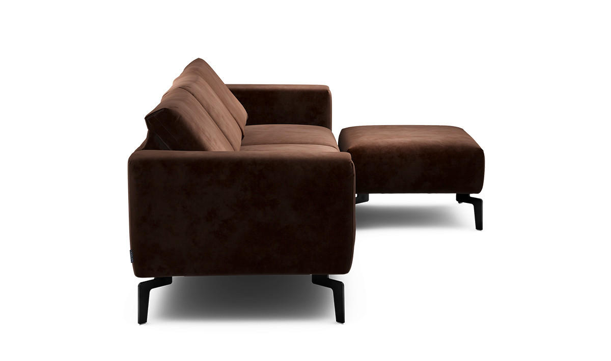 Dreisitzer inkl. Hocker Samt Braun  - Schwarz/Braun, Design, Textil/Metall (250/86/86-94cm) - SENSOO