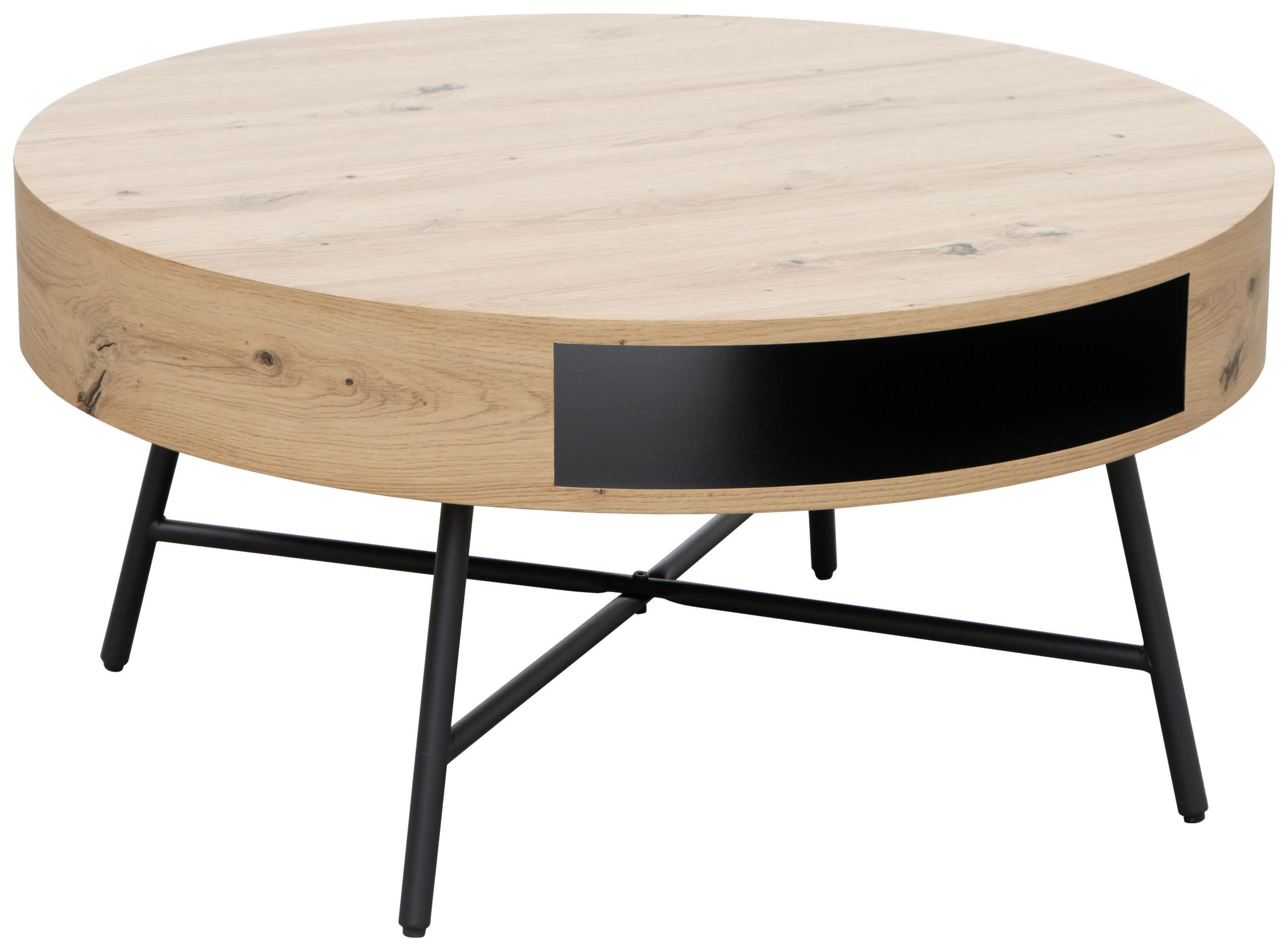 COUCHTISCH 80/80/38 cm rund Schwarz, Eichefarben offenes Fach  - Eichefarben/Schwarz, Design, Holzwerkstoff/Metall (80/80/38cm) - Carryhome