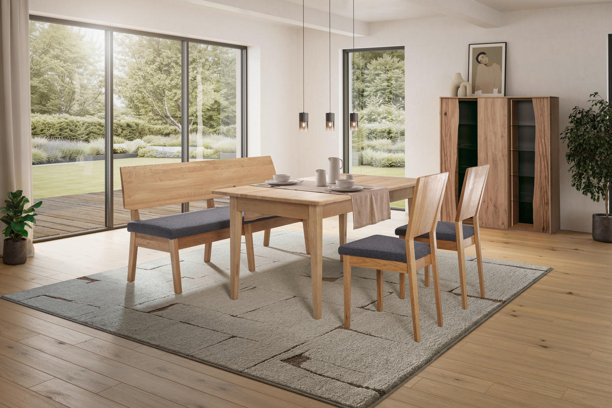 TISCHGRUPPE in Holz, Textil Anthrazit, Wildeiche  - Wildeiche/Anthrazit, Natur, Holz/Textil - Linea Natura
