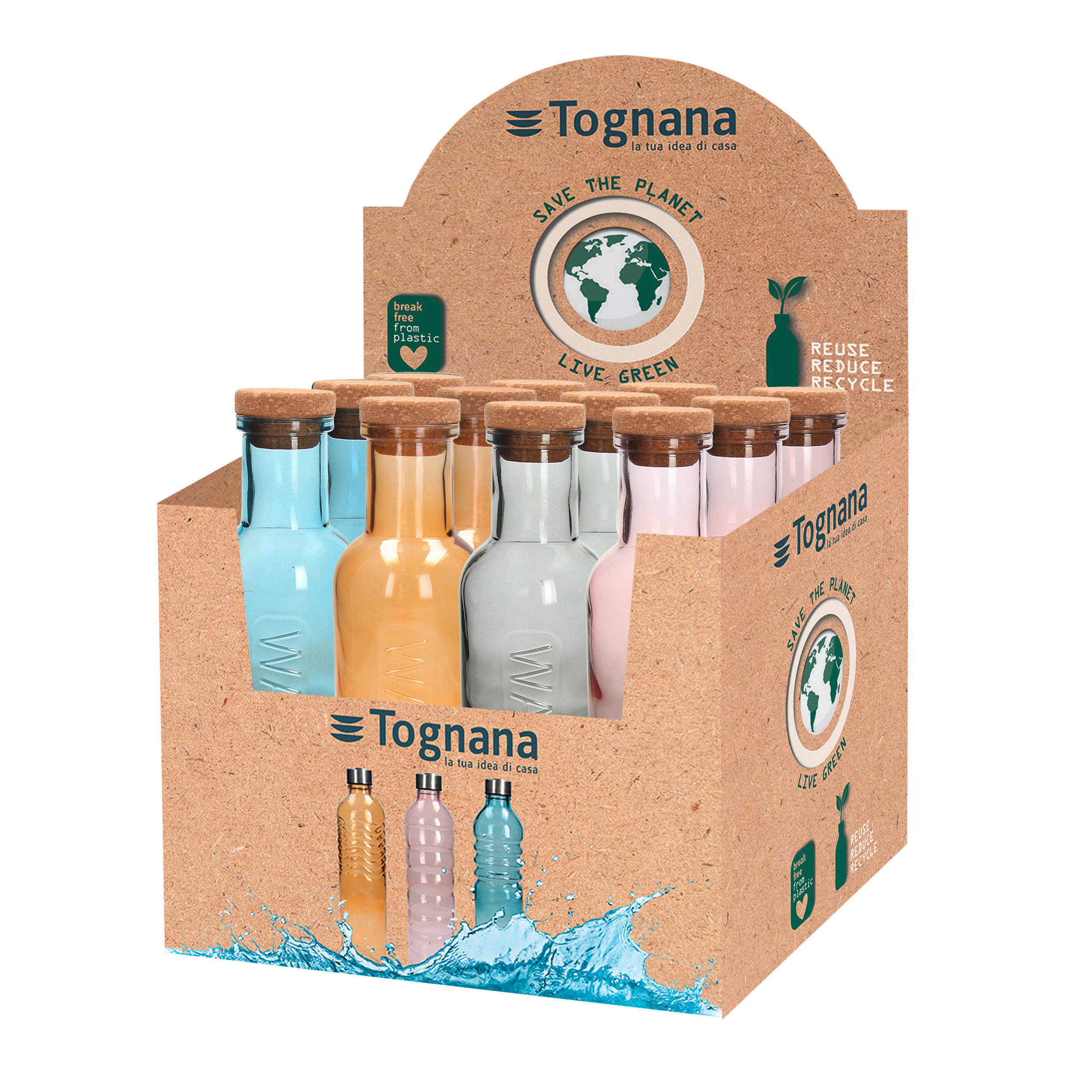 OKRASNA STEKLENICA - večbarvno, Basics, steklo/les (9/28cm) - Tognana