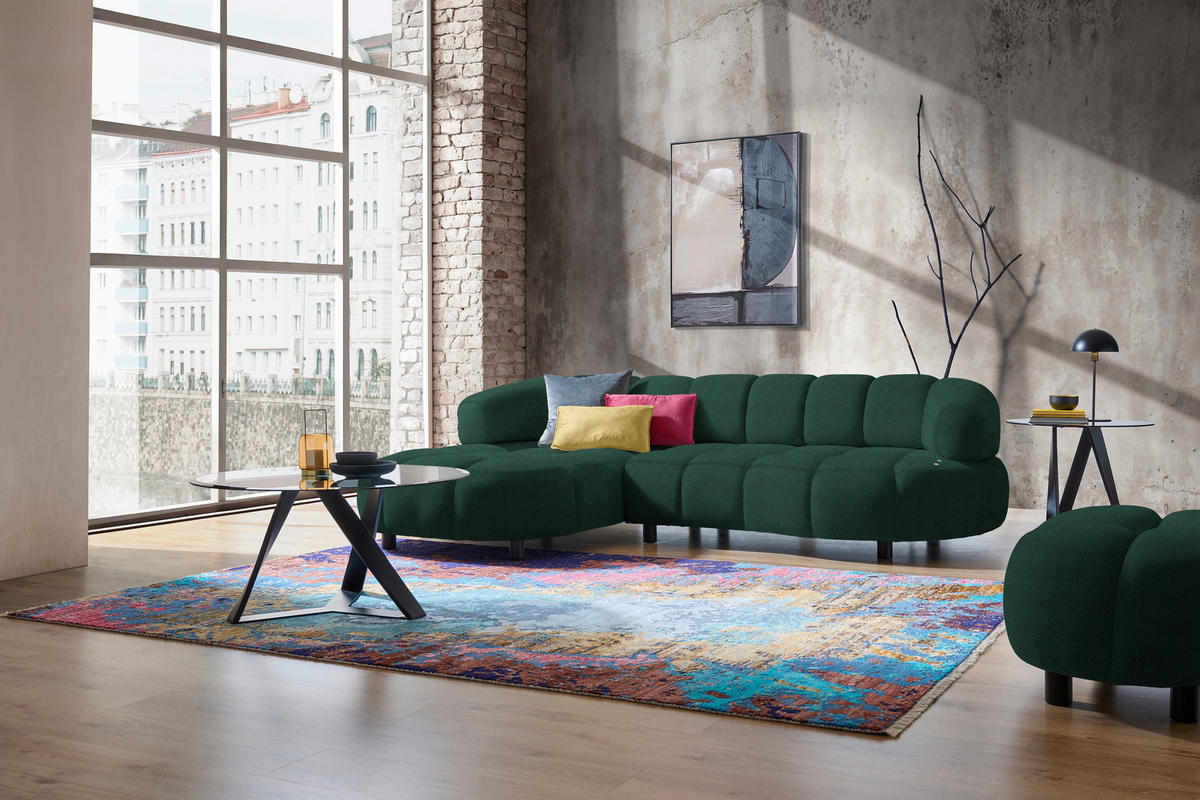 ECKSOFA in Webstoff Waldgrün  - Waldgrün/Schwarz, Design, Holz/Textil (183/284cm) - Welnova