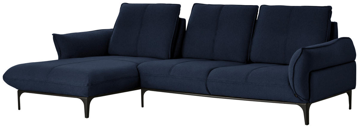 ECKSOFA in Echtleder Dunkelblau  - Schwarz/Dunkelblau, Natur, Leder (182/277cm) - Valnatura