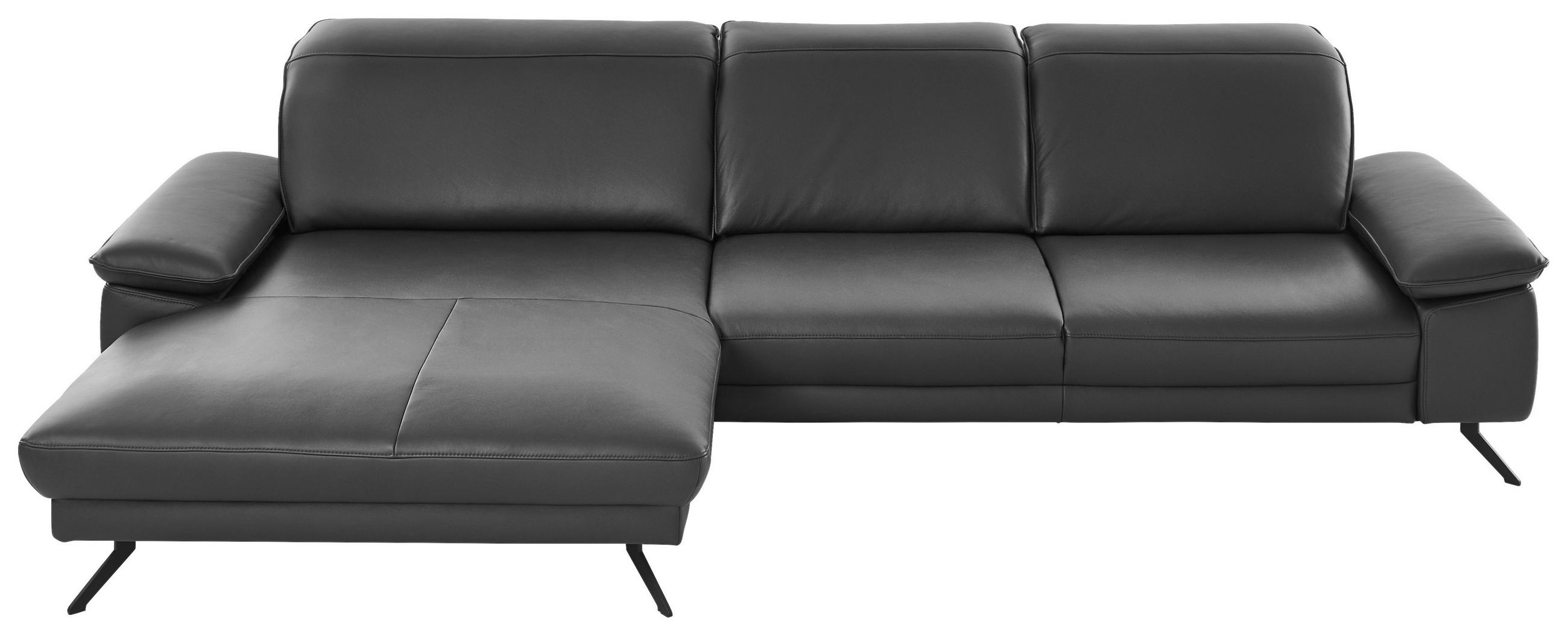 ECKSOFA Anthrazit Echtleder  - Anthrazit/Schwarz, Design, Leder/Metall (193/332cm) - Dieter Knoll