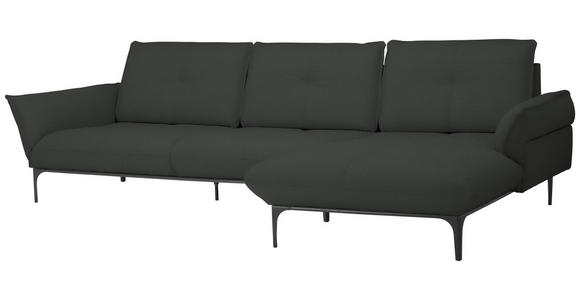 ECKSOFA Florenz in Echtleder Anthrazit  - Anthrazit/Schwarz, Design, Leder/Metall (319/182cm) - Valnatura