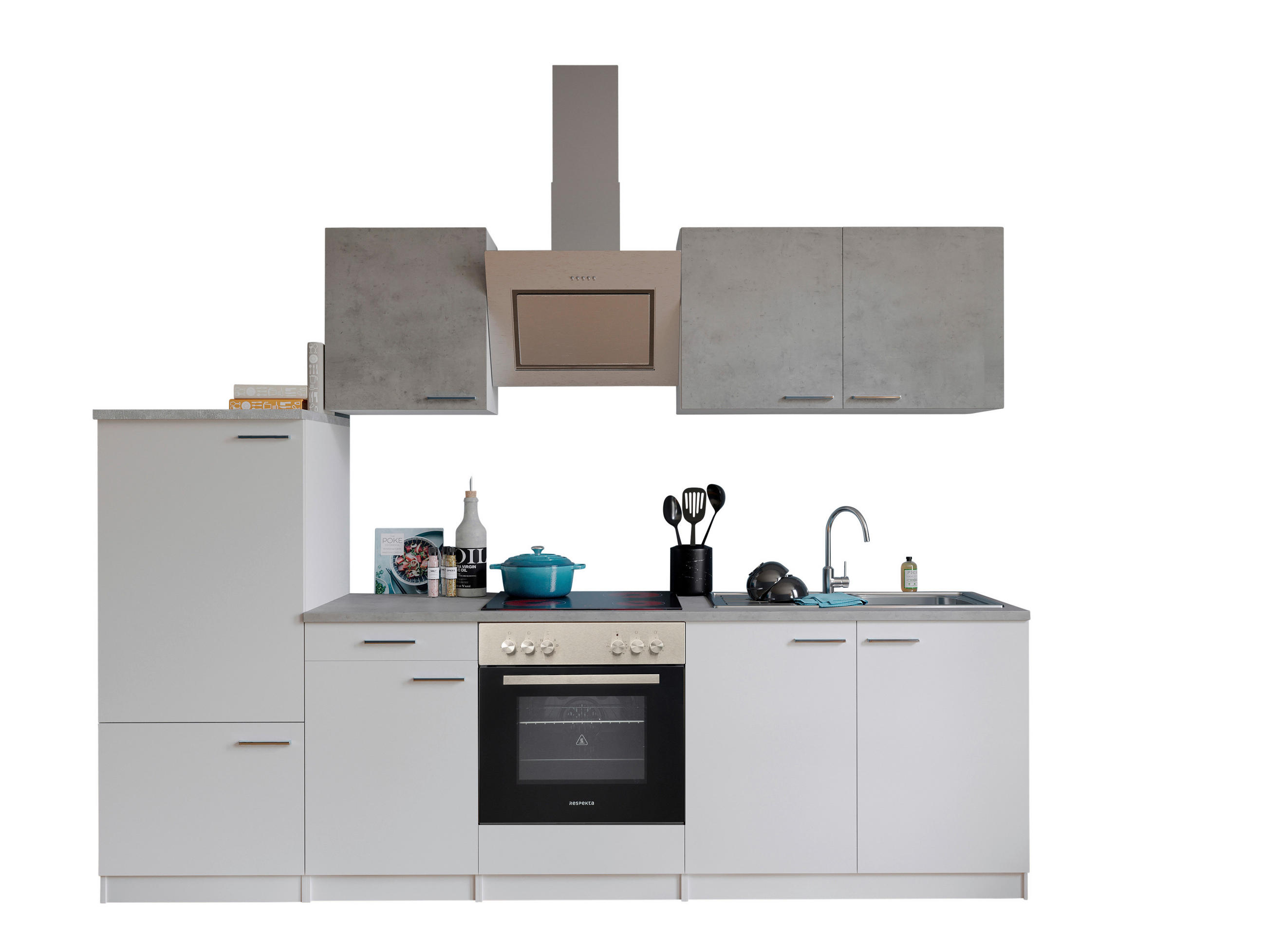 KÜCHENBLOCK 270 cm   in Grau, Weiß  - Edelstahlfarben/Graphitfarben, Basics, Holzwerkstoff/Metall (270cm) - Respekta