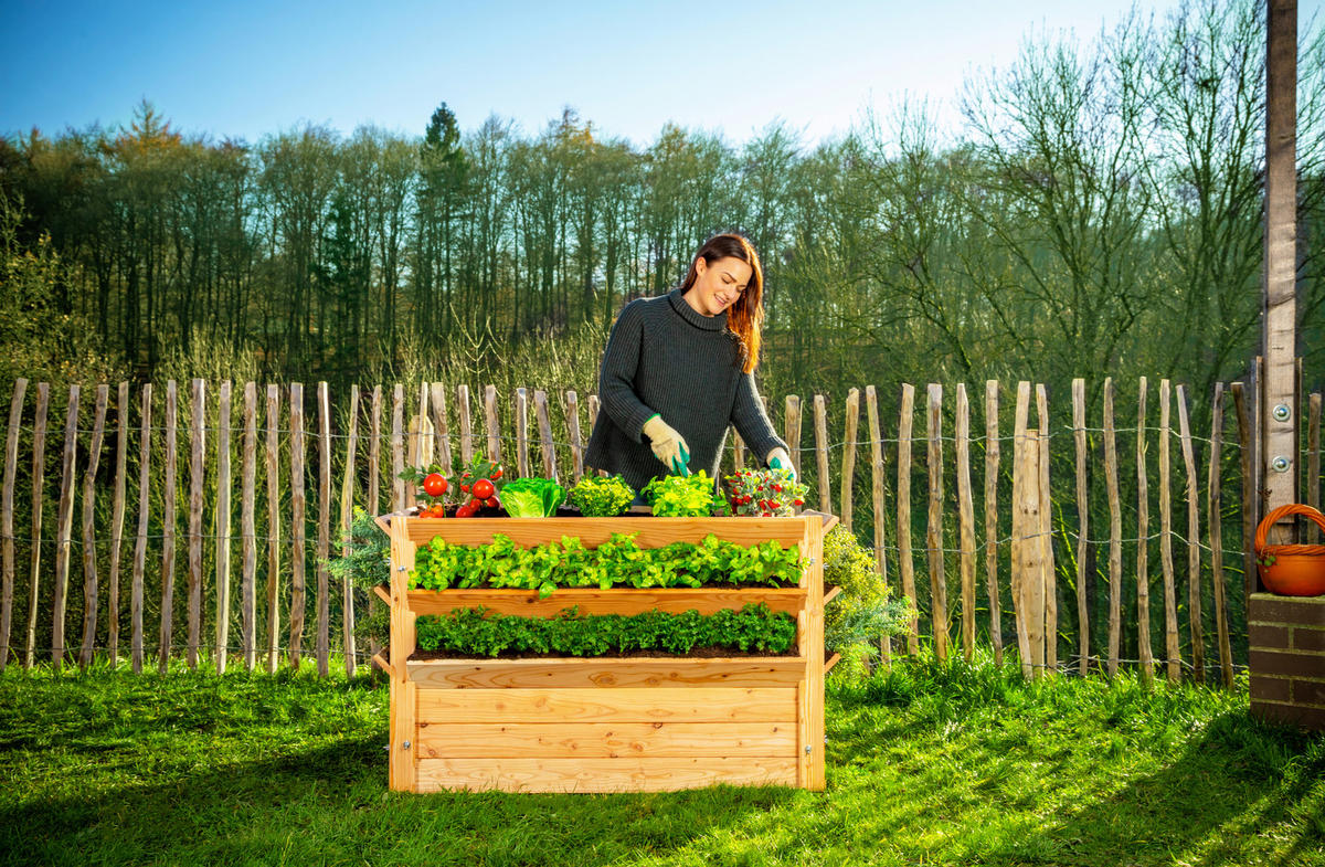 VYVÝŠENÝ ZÁHON   - farba smrekovca, Basics, drevo (124/73/91cm)