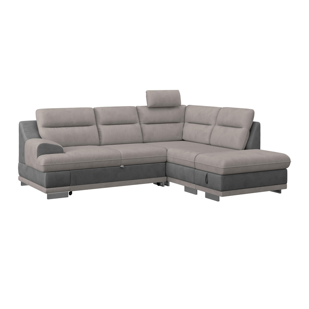 WOHNLANDSCHAFT Grau, Hellgrau Velours  - Chromfarben/Hellgrau, KONVENTIONELL, Textil/Metall (264/217cm) - MID.YOU