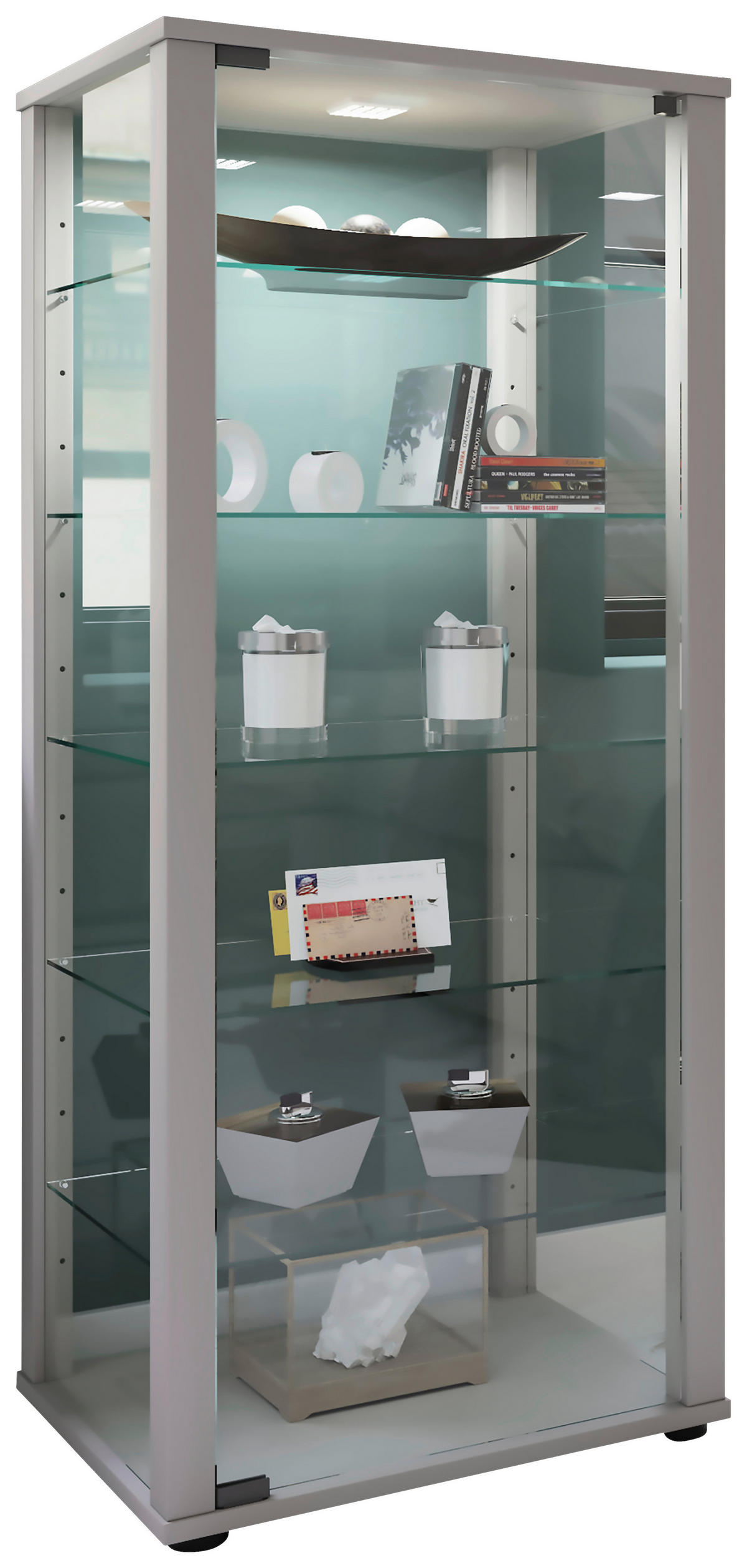 VITRINE in Silberfarben  - Silberfarben/Schwarz, Modern, Glas/Holzwerkstoff (50/114,5/38cm) - MID.YOU