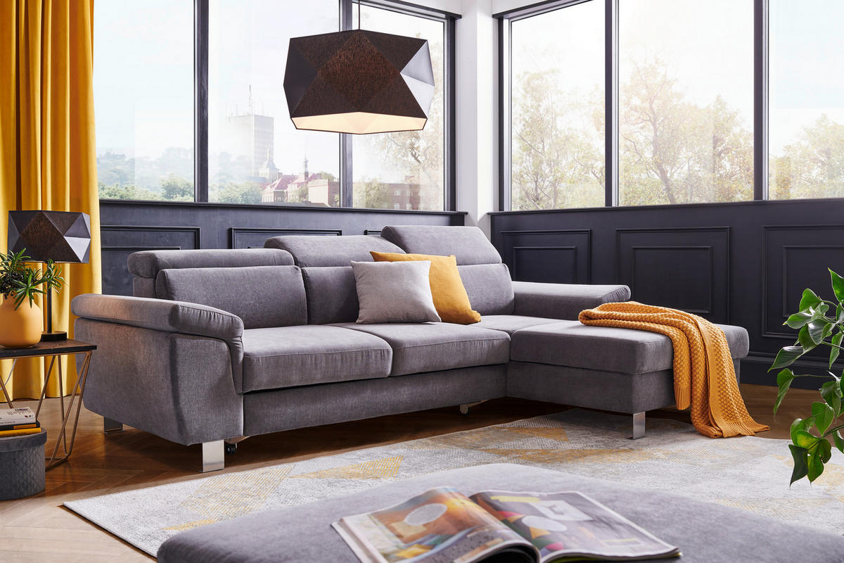ECKSOFA in Webstoff Grau  - Silberfarben/Grau, Design, Textil/Metall (167/250cm) - Xora