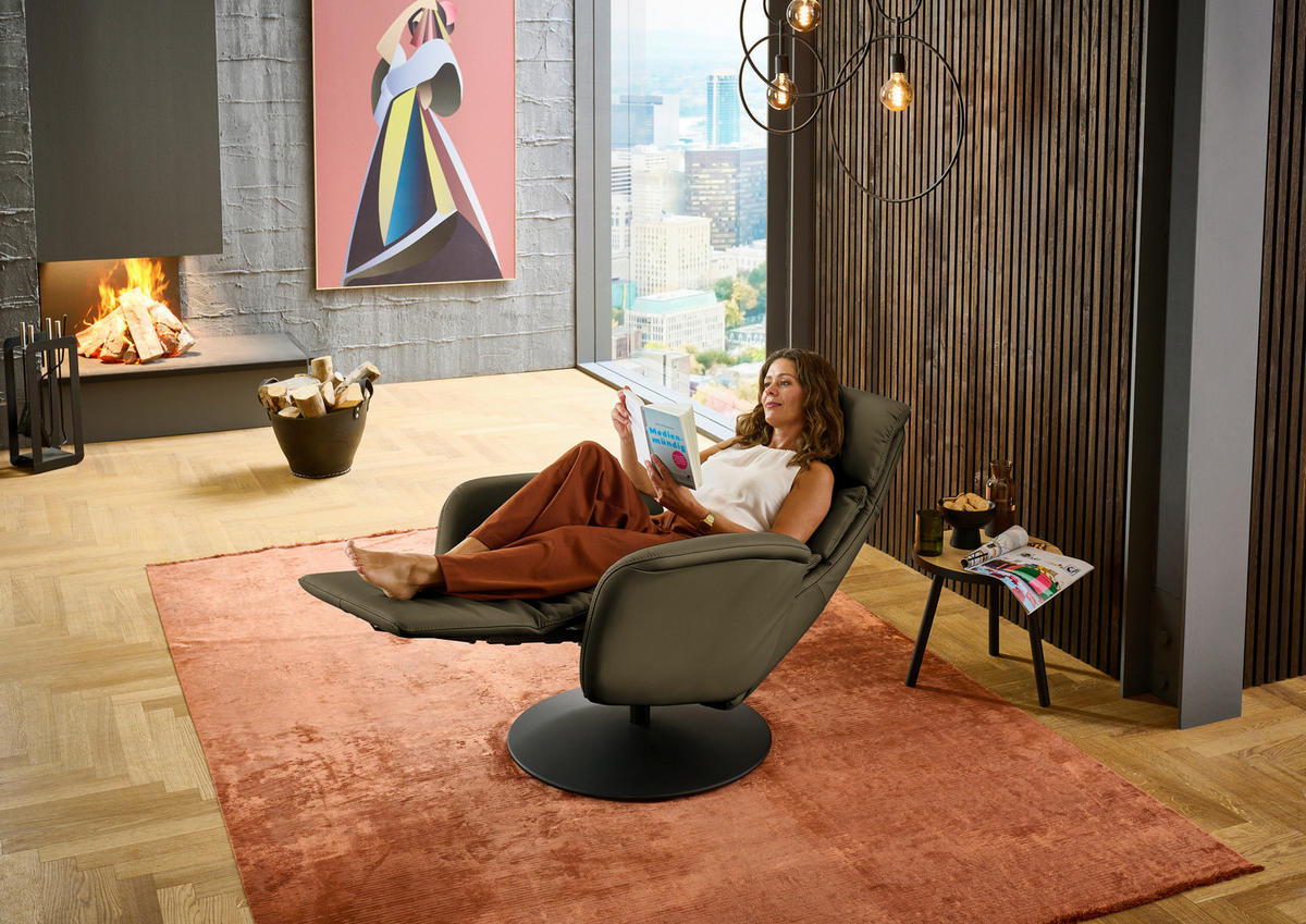RELAXSESSEL in Leder Olivgrün  - Schwarz/Olivgrün, Design, Leder/Metall (76/108/86cm) - Dieter Knoll