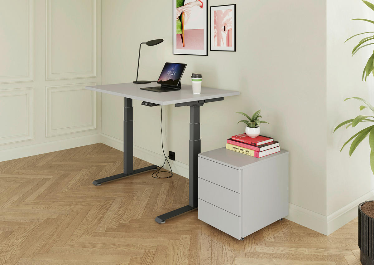 SCHREIBTISCH 140/80/64,5-129,5 cm Graphitfarben, Grau elektrisch höhenverstellbar  - Graphitfarben/Grau, KONVENTIONELL, Holzwerkstoff/Metall (140/80/64,5-129,5cm) - Venda