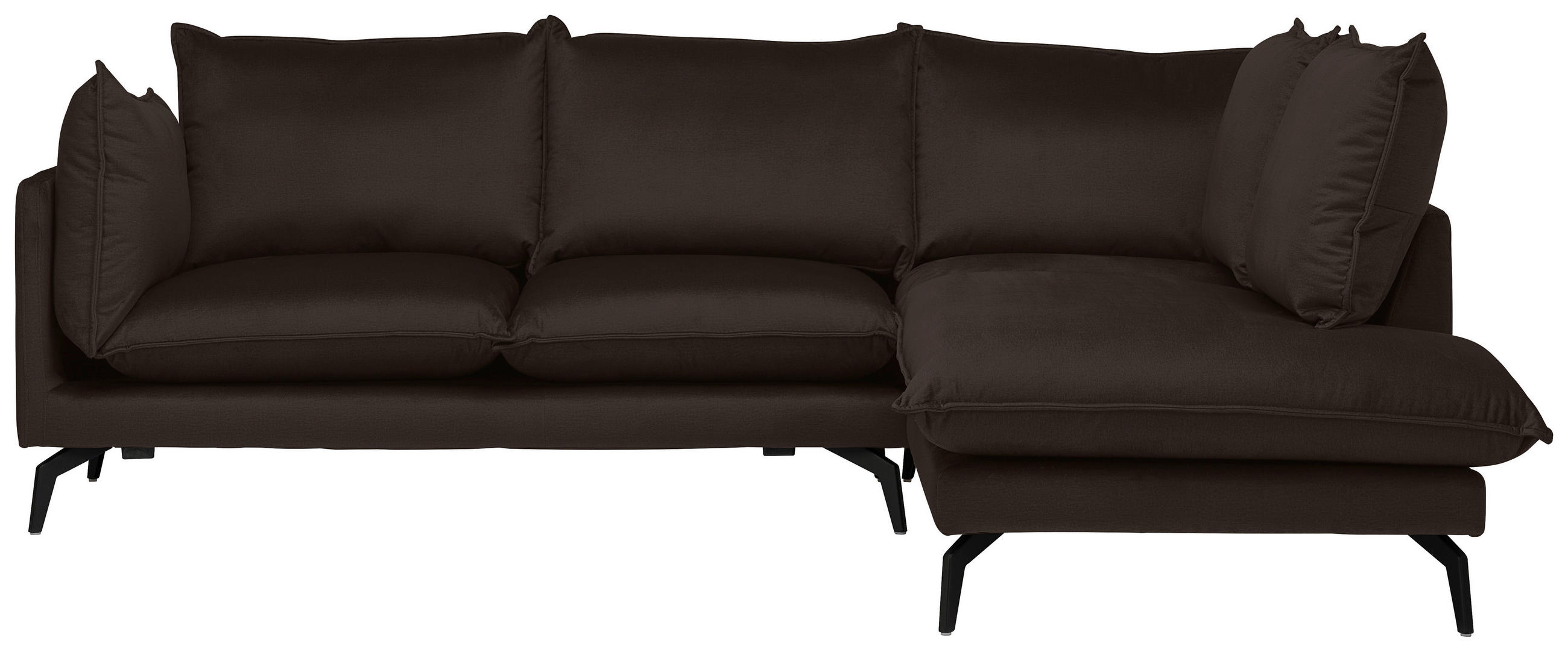 ECKSOFA Dunkelbraun Samt  - Dunkelbraun/Schwarz, Design, Textil/Metall (241/200cm) - Carryhome