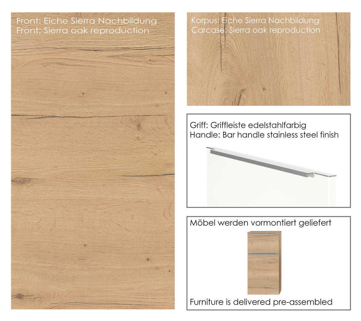 WASCHTISCHKOMBI 81 cm  - Edelstahlfarben/Eichefarben, MODERN, Holzwerkstoff/Stein (81cm) - Nobilia