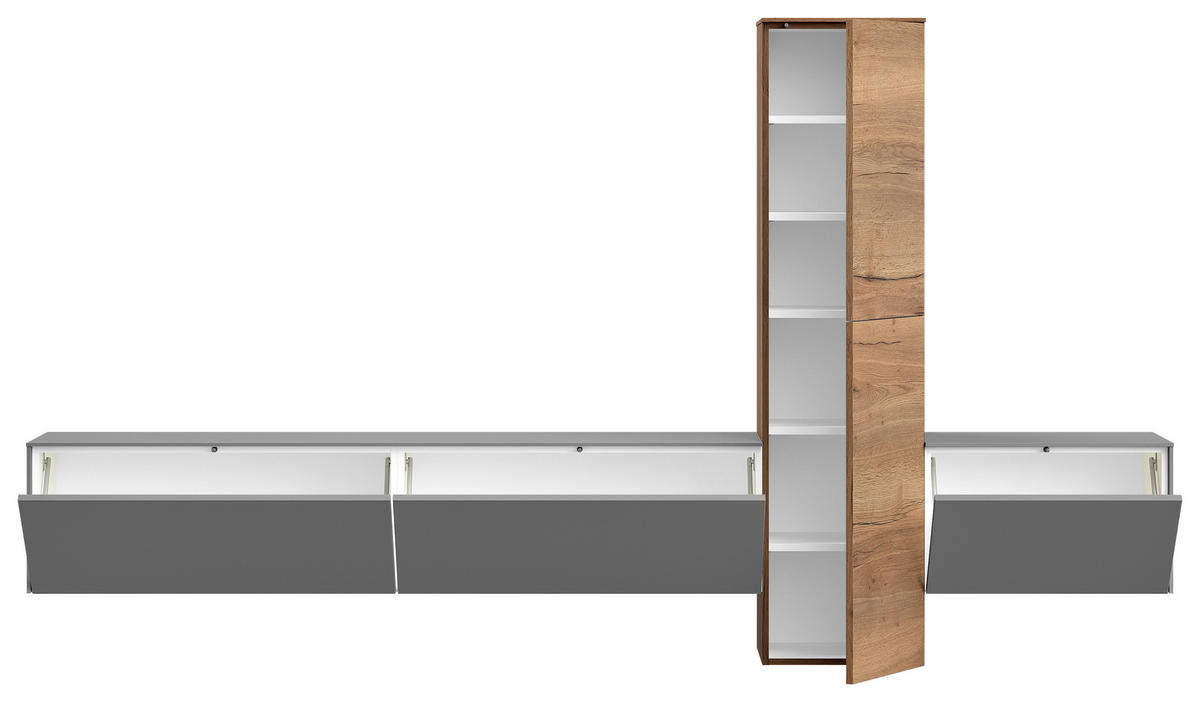 WOHNWAND  in Grau, Eichefarben  282/160/37 cm  - Eichefarben/Grau, Design, Holzwerkstoff (282/160/37cm) - Celina Home