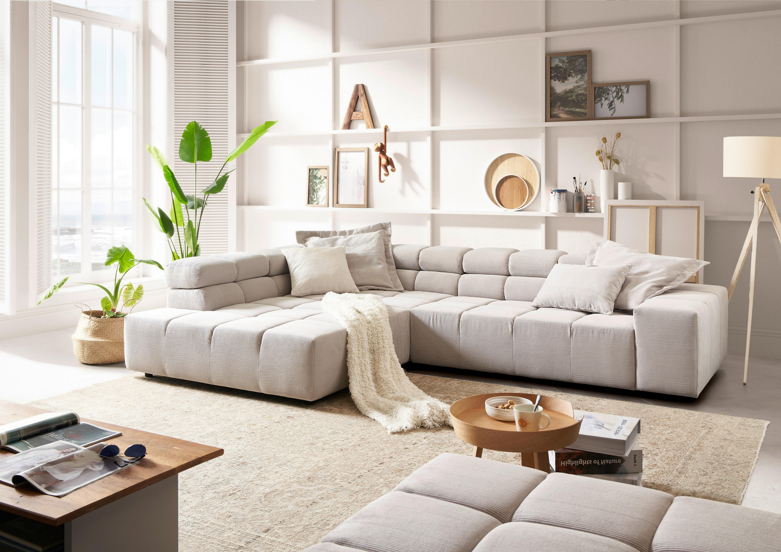 ECKSOFA in Cord Silberfarben, Hellgrau  215/319 cm  - Silberfarben/Hellgrau, Design, Kunststoff/Textil (215/319cm) - Hom`in