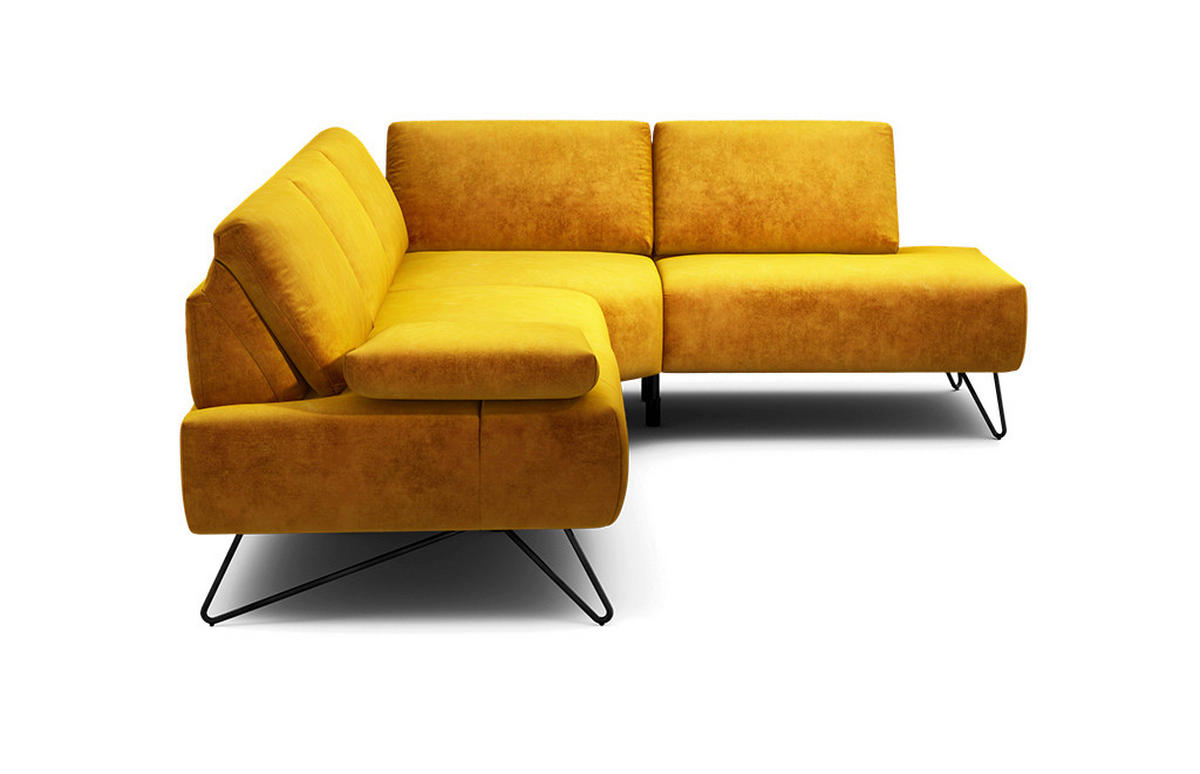 ECKSOFA Cosy Gelb Samt  - Gelb/Schwarz, Design, Textil/Metall (248-263/193cm) - SENSOO