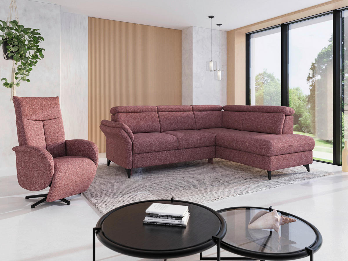 ECKSOFA Chenille Aubergine  - Aubergine/Schwarz, Konventionell, Textil/Metall (247/193cm) - Sit & More