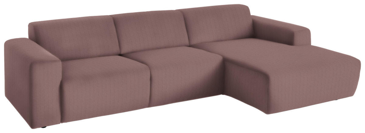 ECKSOFA Dunkelrosa Feincord  - Dunkelrosa/Schwarz, Design, Kunststoff/Textil (301/177cm) - Beldomo Style