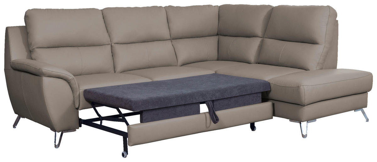 SJEDEĆA GARNITURA tekstil, koža  sivo-smeđa   - sivo-smeđa/boje kroma, Moderno, koža/tekstil (246/99/200cm) - Celina Home
