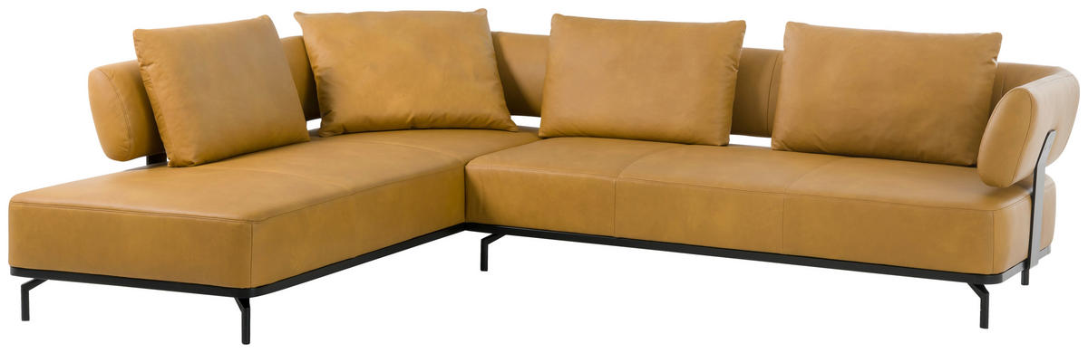 ECKSOFA in Echtleder Dunkelgelb  237/302 cm  - Dunkelgelb/Schwarz, Design, Leder/Metall (237/302cm) - Dieter Knoll