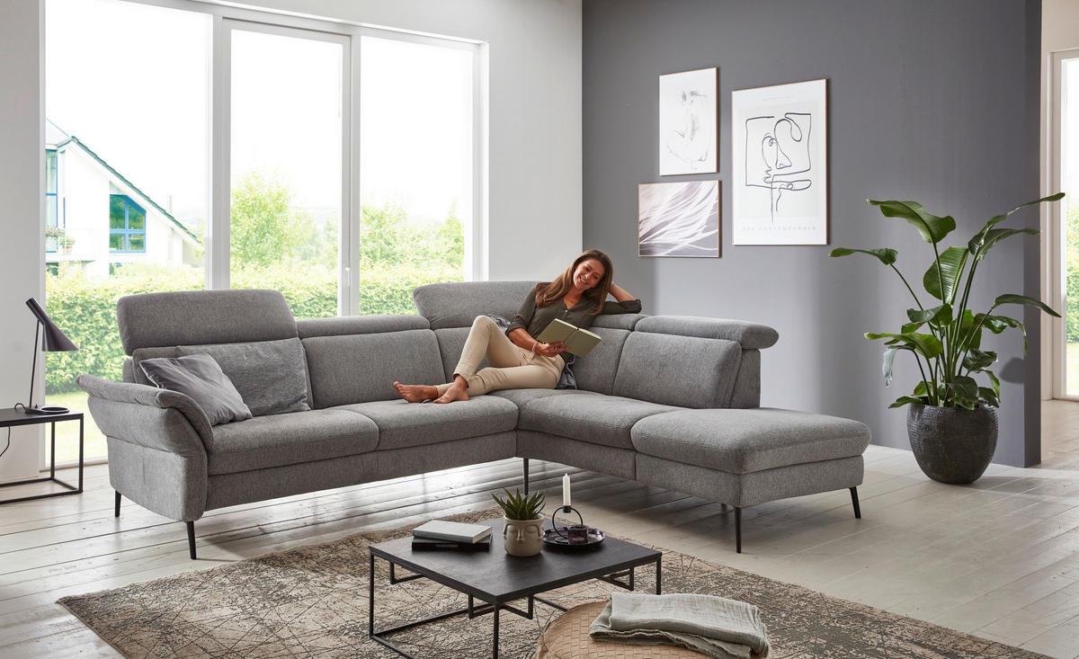 ECKSOFA in Struktur Grau  - Schwarz/Grau, Modern, Textil/Metall (275/235cm) - Cantus
