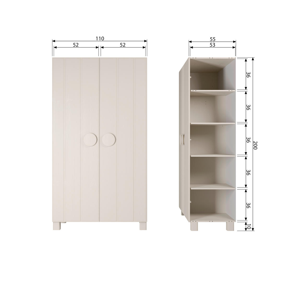 DREHTÜRENSCHRANK  in Hellgrau  - Hellgrau, Design, Holz (110/200/55cm) - Livetastic