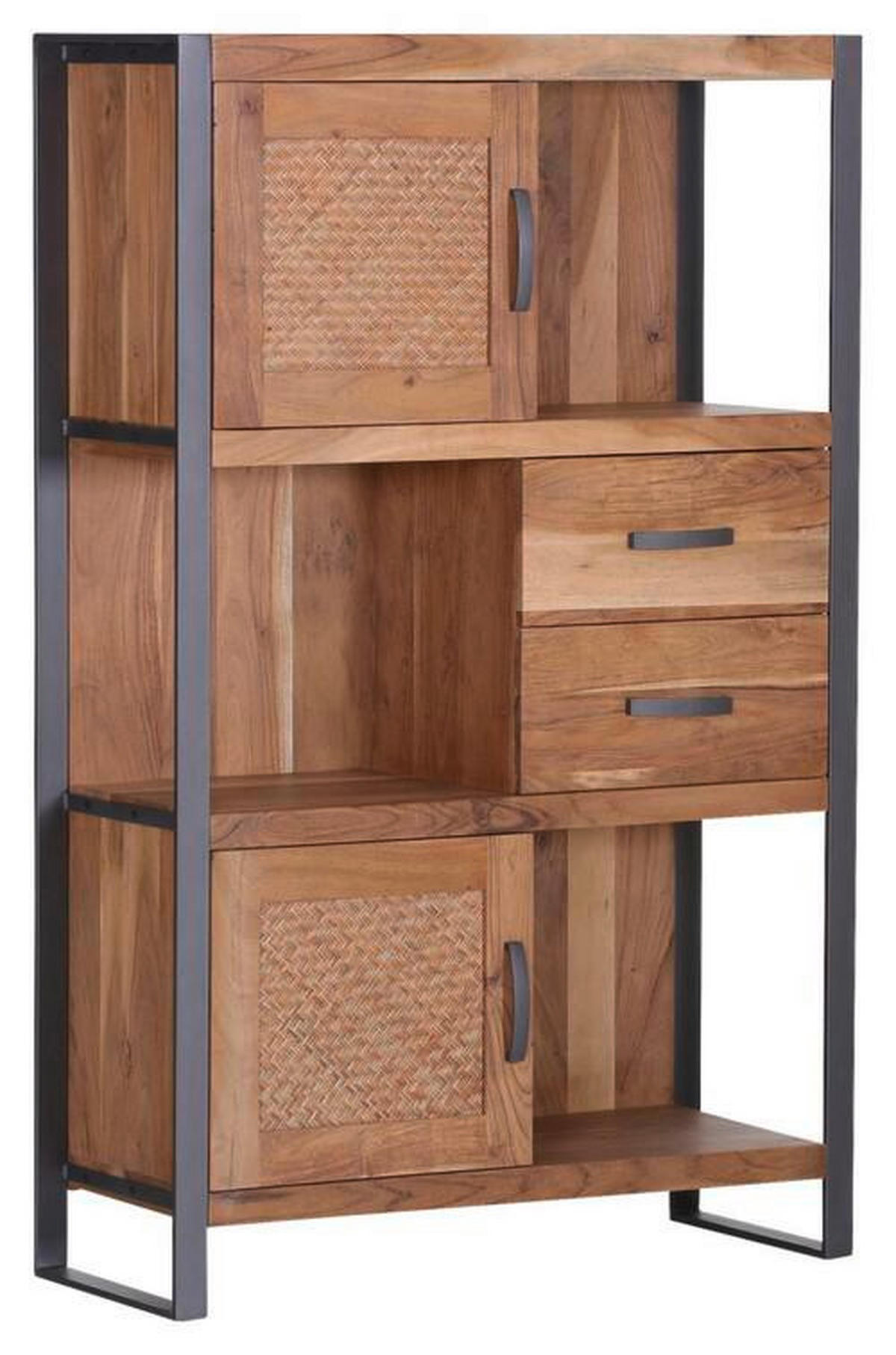 REGAL Akazie, Rattan massiv Akaziefarben  - Anthrazit/Akaziefarben, Trend, Holz/Metall (90/140/42cm) - Carryhome