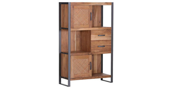 REGAL Akazie, Rattan massiv Akaziefarben - Anthrazit/Akaziefarben, Trend, Holz/Metall (90/140/42cm) - Carryhome