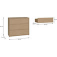KOMMODE , 95/83/42 cm, 3 Schublade(n)  - Eichefarben/Silberfarben, Trend, Holzwerkstoff/Kunststoff (95/83/42cm) - Carryhome
