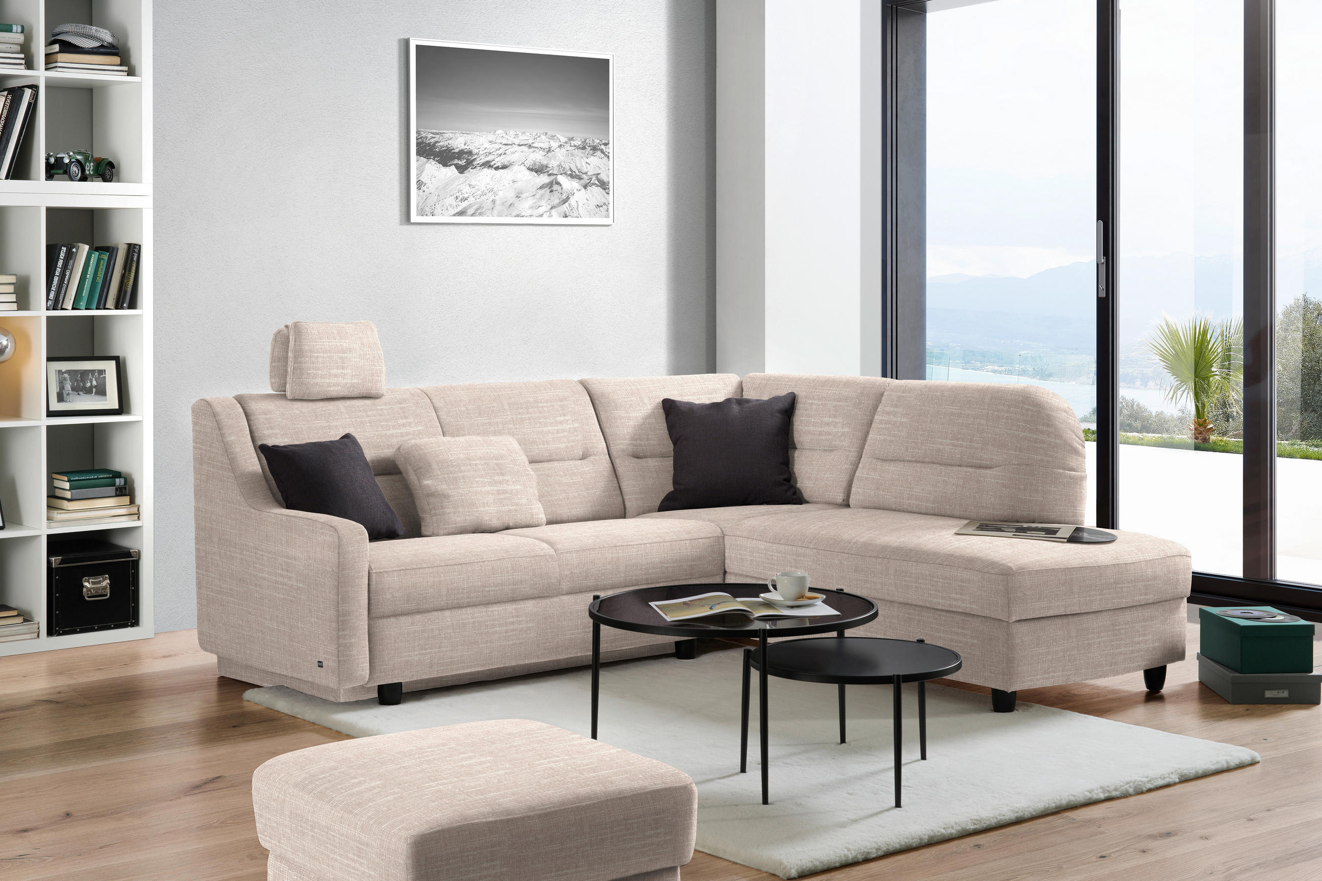ECKSOFA in Chenille Beige  226/208 cm  - Beige/Schwarz, KONVENTIONELL, Textil (226/208cm) - Sedda