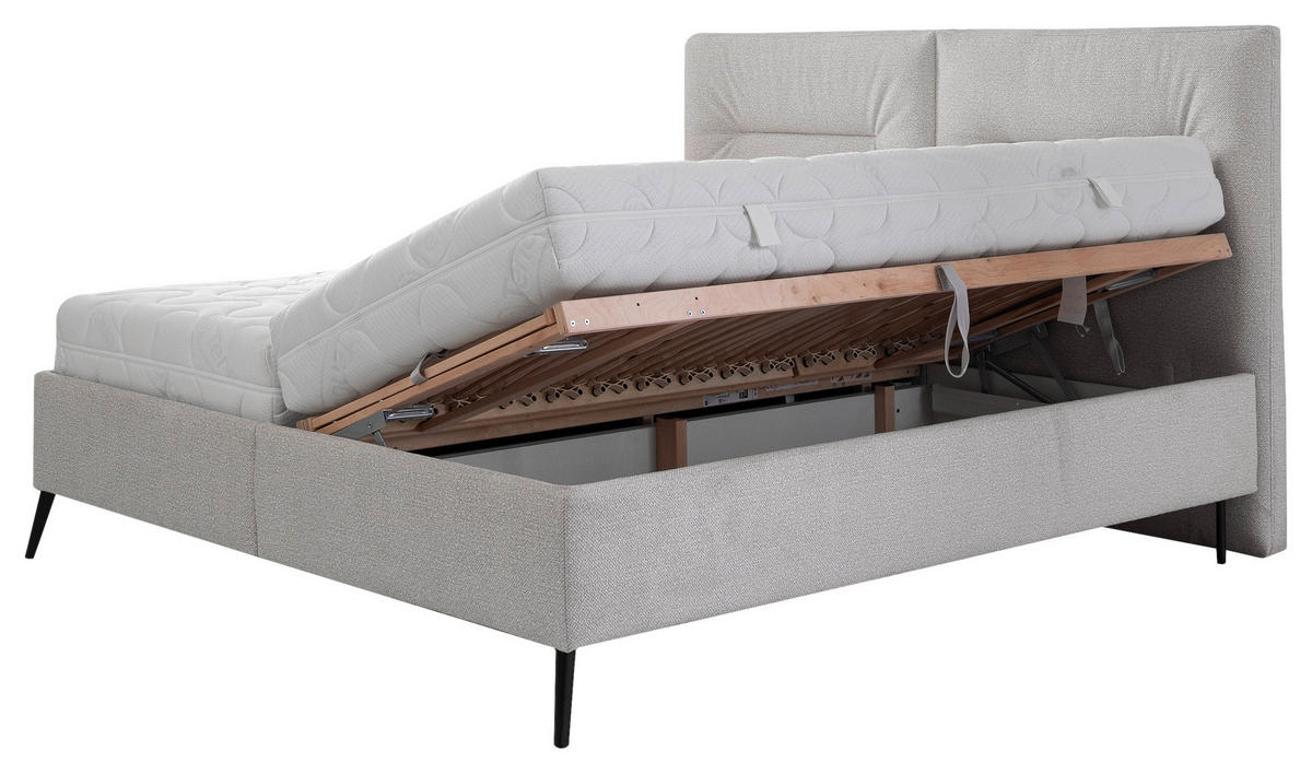 KÁRPITOZOTT ÁGY 180/200 cm  szürkésfehér  - natúr színű/fekete, Basics, textil/fa (180/200cm) - Esposa