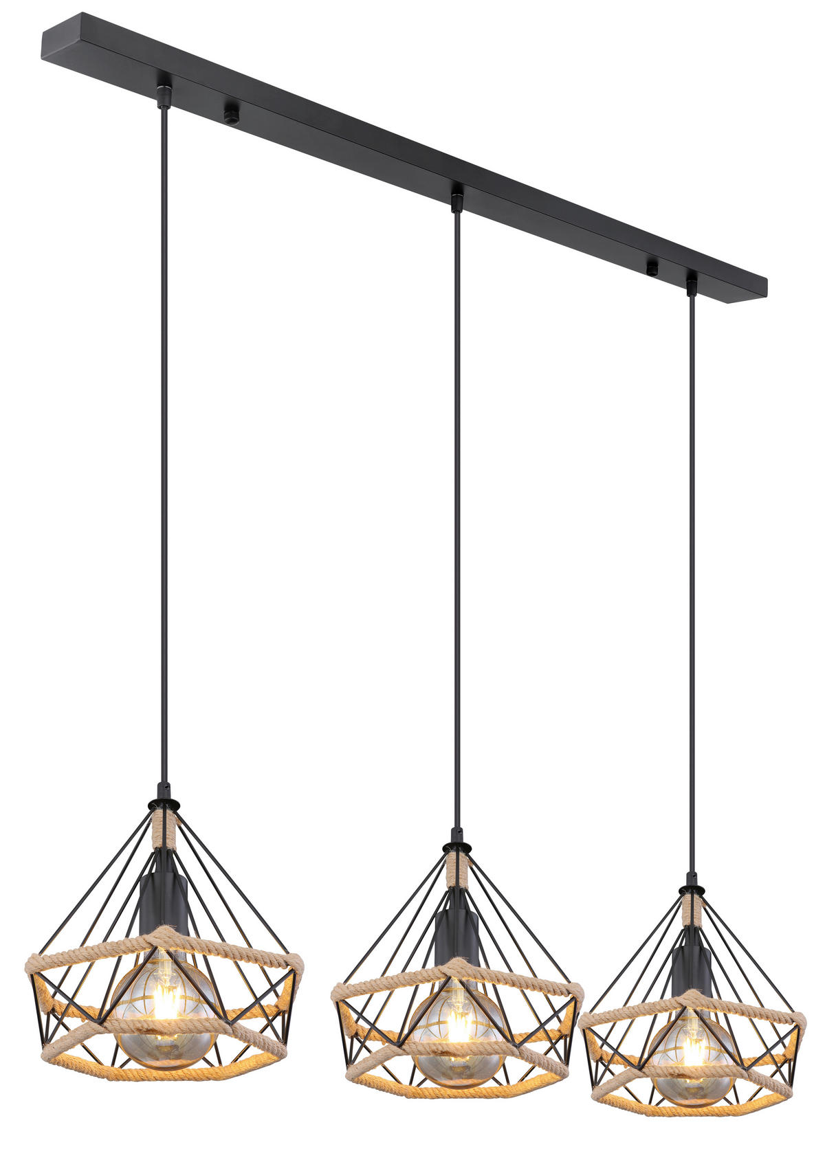 HÄNGELEUCHTE 100/25/120 cm    - Schwarz/Braun, Basics, Naturmaterialien/Metall (100/25/120cm) - Globo
