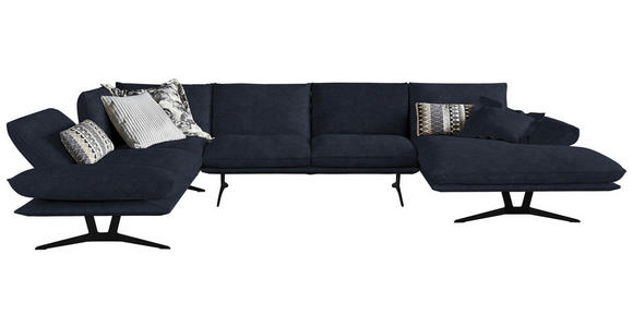 WOHNLANDSCHAFT in Echtleder Dunkelblau - Schwarz/Dunkelblau, Natur, Leder/Metall (217/359/155cm) - Dieter Knoll