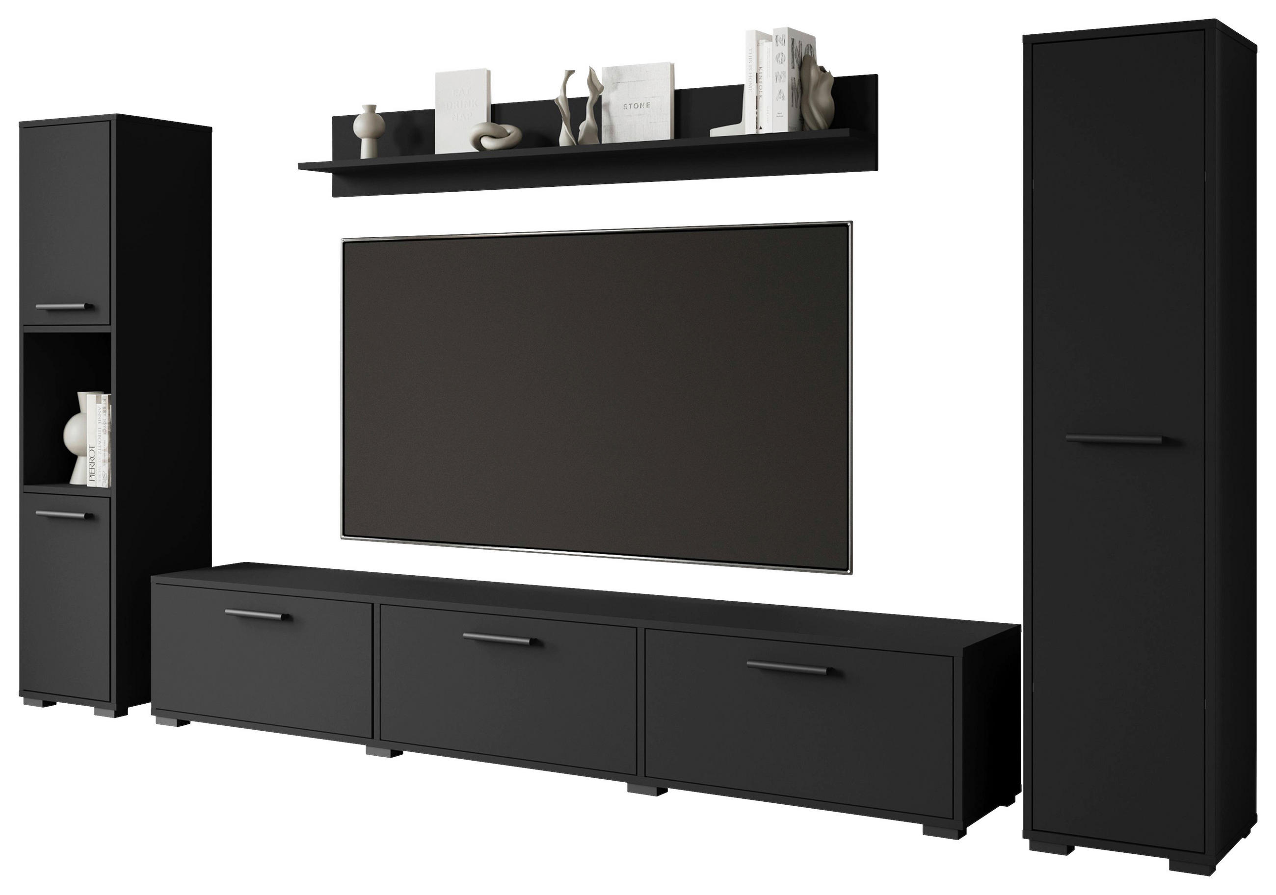 HYLLKOMBINATION 4 delar  i svart  240/130/31 cm  - svart, Basics, trämaterial/plast (240/130/31cm) - MID.YOU