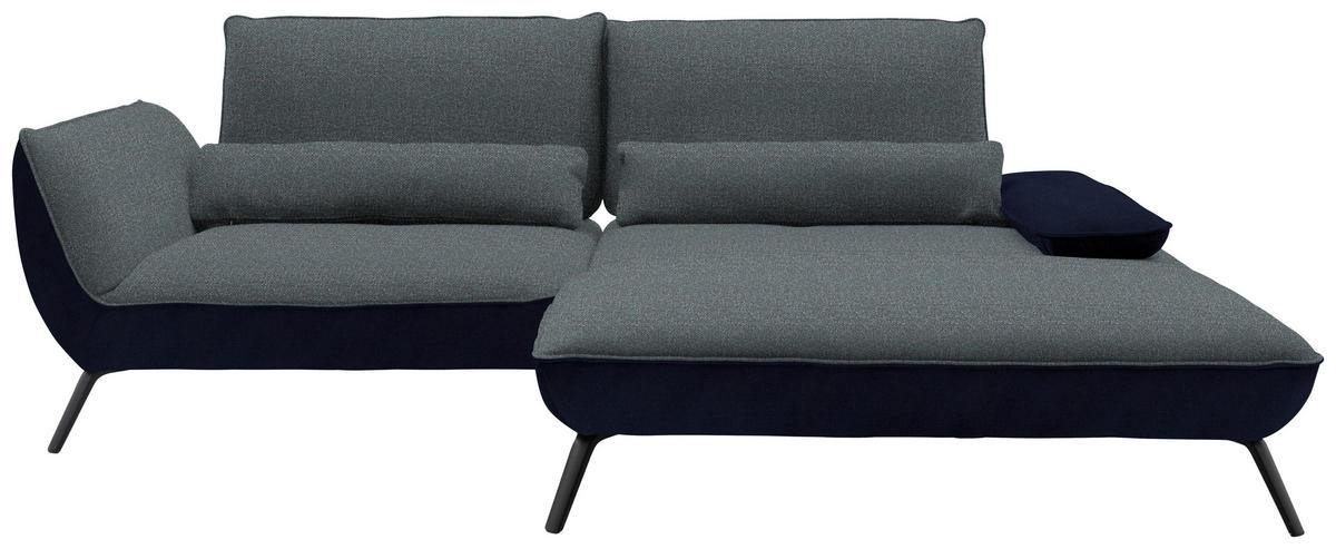 ECKSOFA in Flachgewebe Blaugrau  - Blaugrau/Schwarz, Design, Textil/Metall (273/191cm) - Moderano
